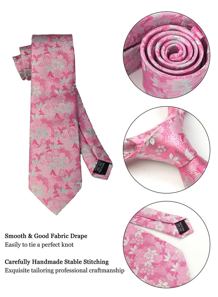 Pink Floral Men's Tie - Pocket Square & Cufflinks - Be Chic