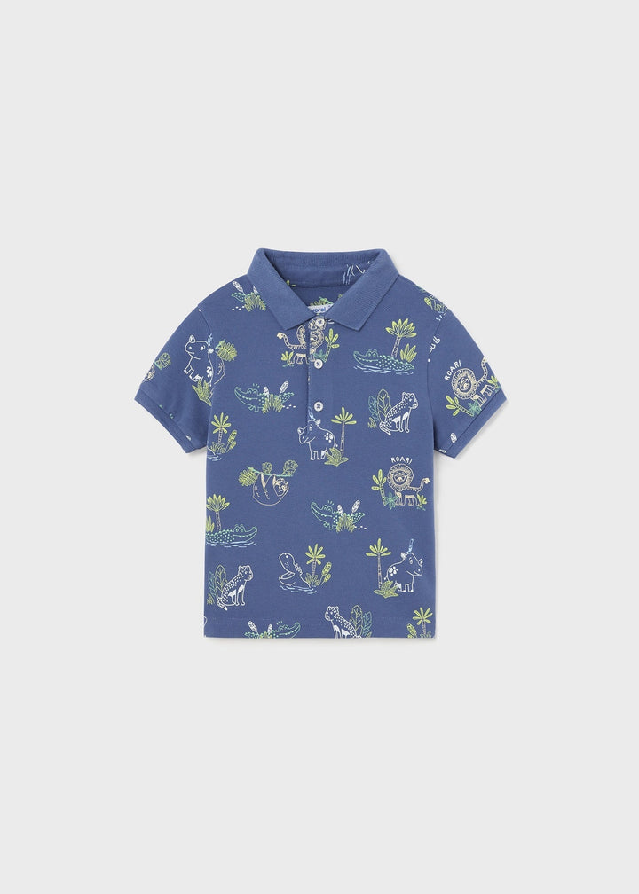 Mayoral Polo Indigo - "Boys' indigo blue short-sleeve polo shirt with subtle pattern and contrast trim by Mayoral.