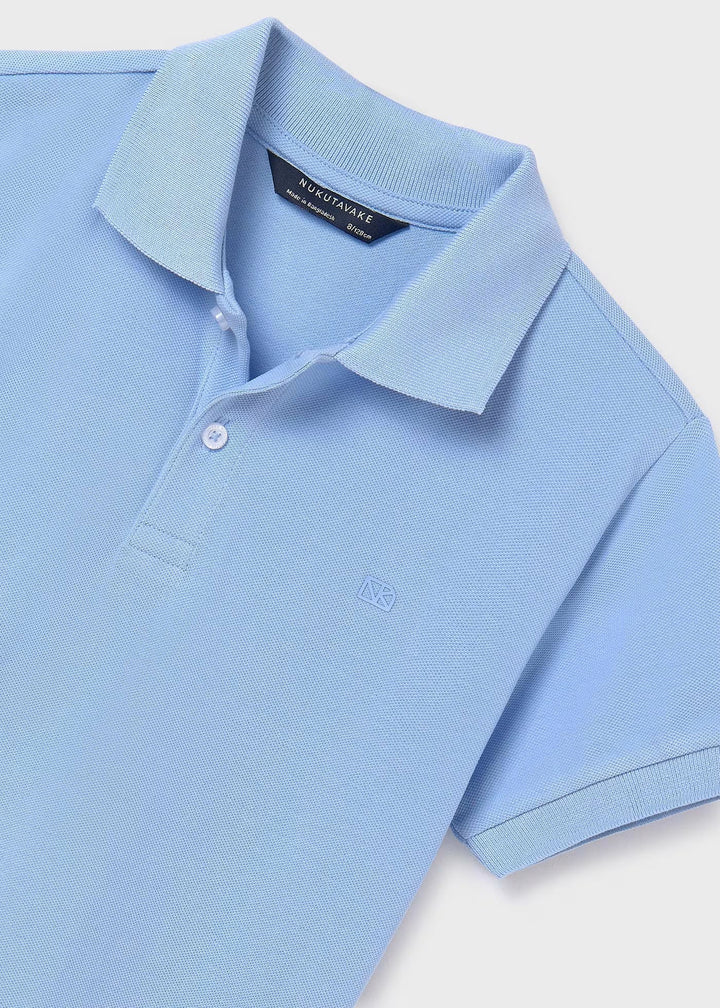 Boys' Mayoral Basic Short Sleeve Polo in Sky blue - Close-Up at Kids Chic.