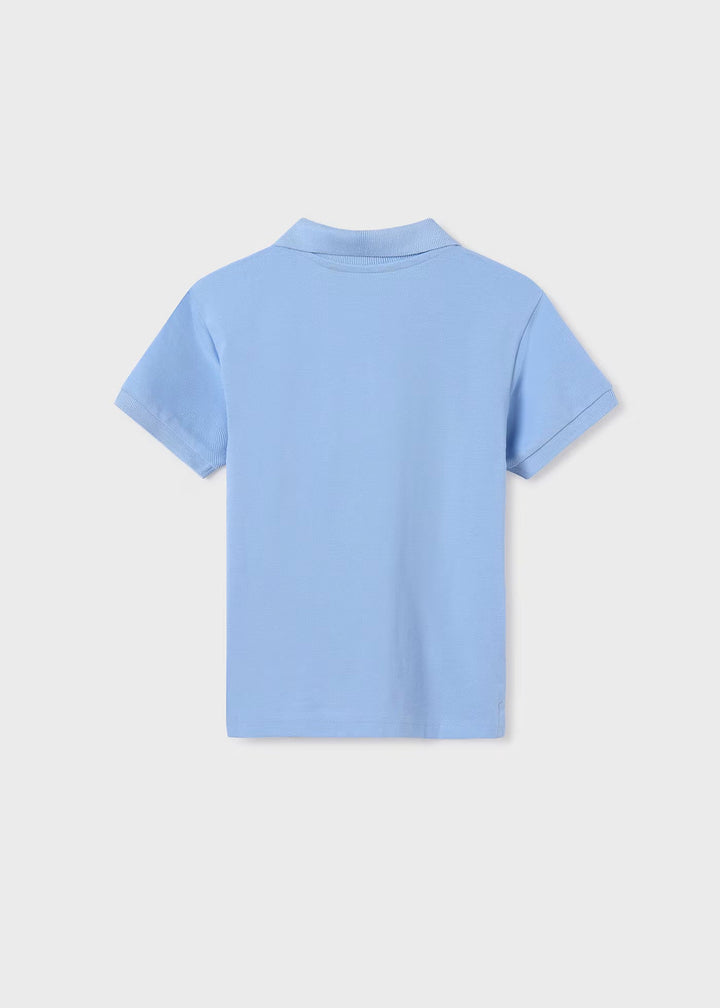 Boys' Mayoral Basic Short Sleeve Polo in Sky blue - Close-Up at Kids Chic.