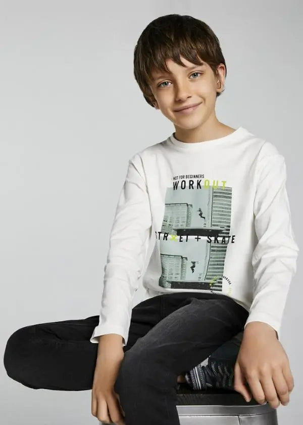 L/s workout t-shirt for teen boy - Cream Mayoral