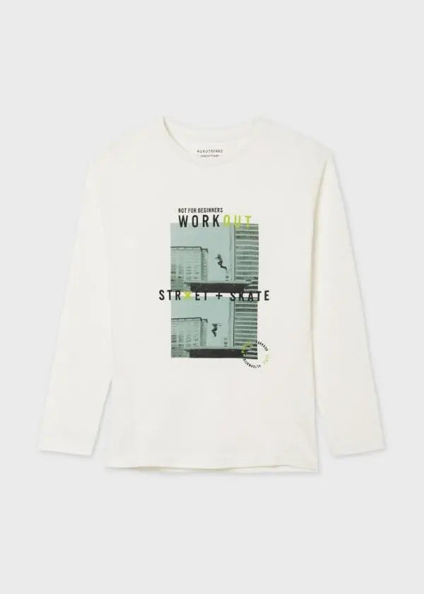 L/s workout t-shirt for teen boy - Cream Mayoral