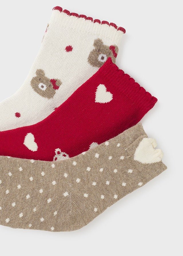 10526 - Set 3 socks for baby girl - Red - Be Chic