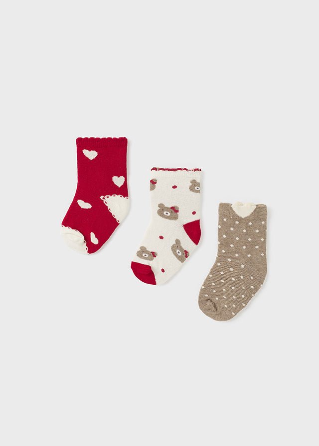 10526 - Set 3 socks for baby girl - Red - Be Chic