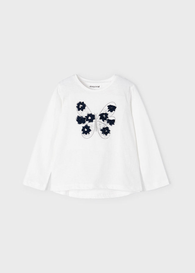 L/s shirt for girl - Natur-navy Mayoral
