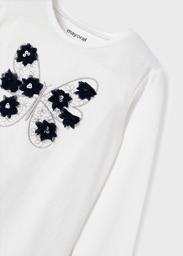 L/s shirt for girl - Natur-navy Mayoral