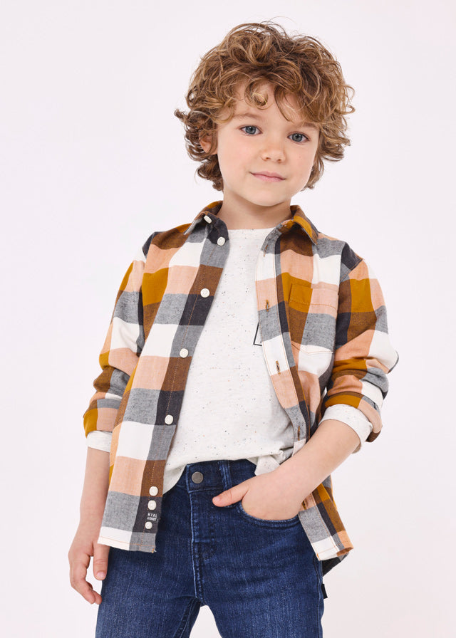 4111- L/s checked shirt for boy - Ochre Mayoral