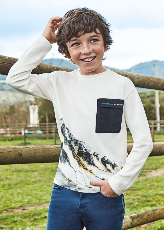 7065- L/s pocket t-shirt for teen boy - Cream Mayoral