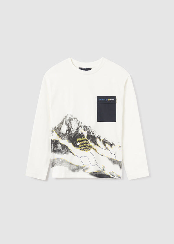 7065- L/s pocket t-shirt for teen boy - Cream Mayoral