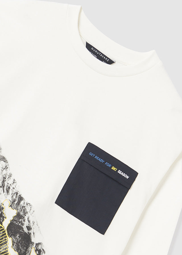 7065- L/s pocket t-shirt for teen boy - Cream Mayoral