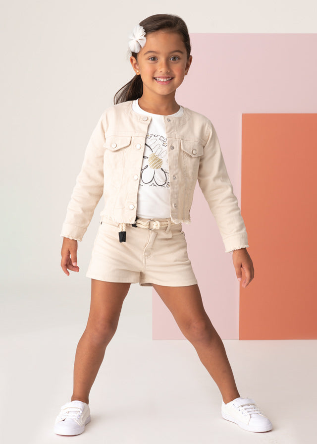 Mayoral Basic twill shorts for girl - Oat Mayoral