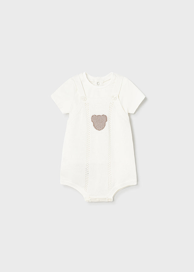 Mayoral Knit dungarees set for newborn girl - Natural Mayoral