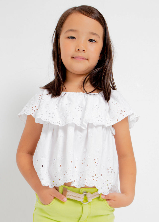 Mayoral Embroidered knit blouse for girl - White Mayoral