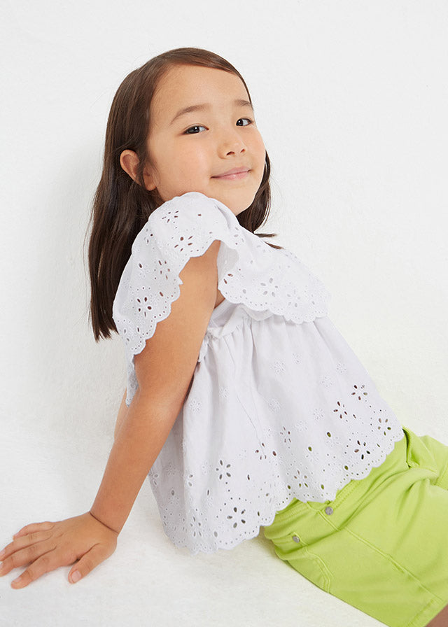 Mayoral Embroidered knit blouse for girl - White Mayoral