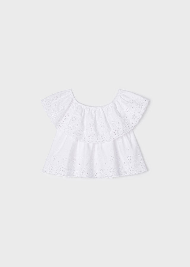 Mayoral Embroidered knit blouse for girl - White Mayoral