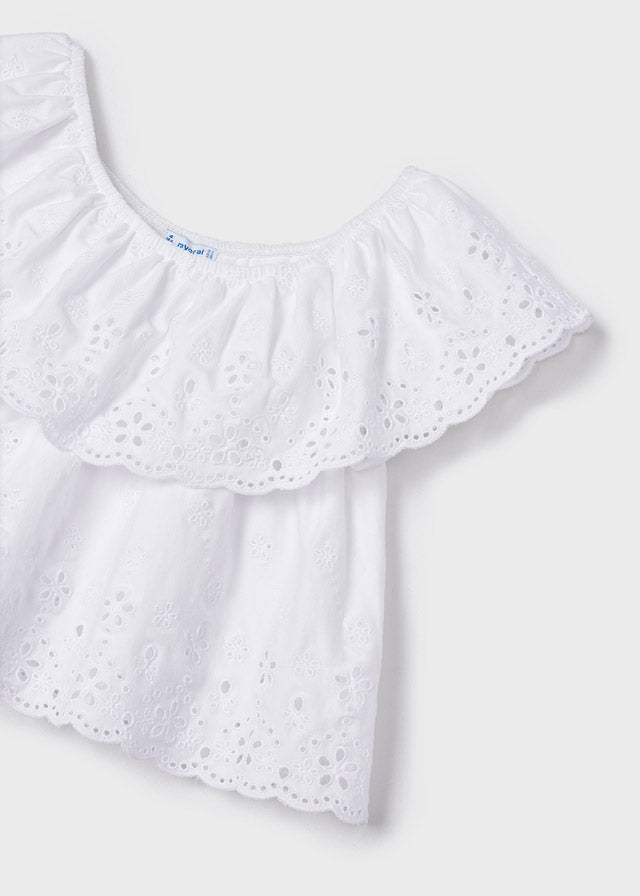 Mayoral Embroidered knit blouse for girl - White Mayoral