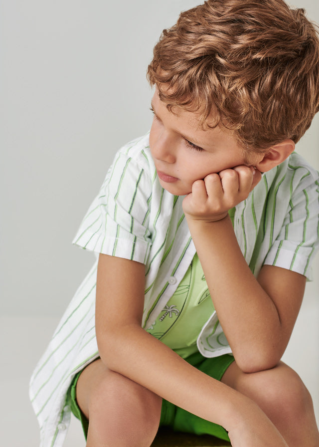Mayoral Stripes s/s shirt for boy - Green Mayoral