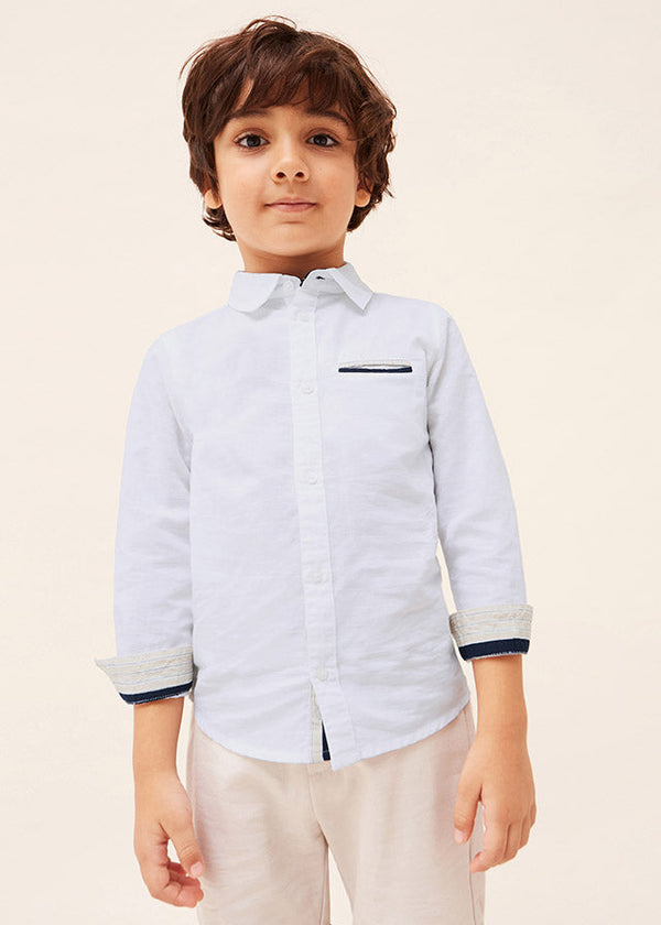 Mayoral L/s linen shirt for boy - White Mayoral