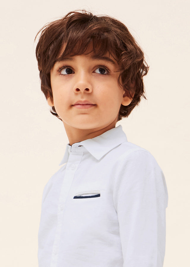 Mayoral L/s linen shirt for boy - White Mayoral