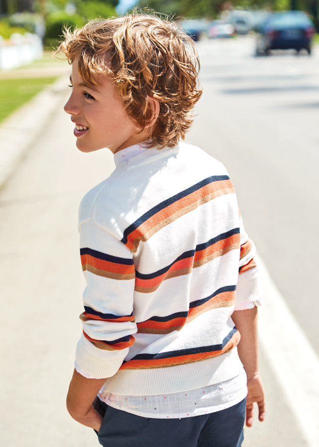 Mayoral Stripes jumper for boy - Grapefruit Mayoral