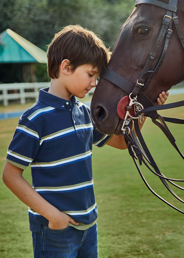 Mayoral Printed s/s polo for teen boy - Navy Mayoral