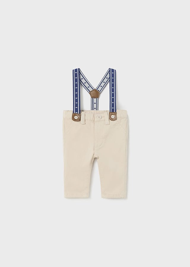 2515 - Long trousers with suspenders for newborn boy - Stone - Be Chic