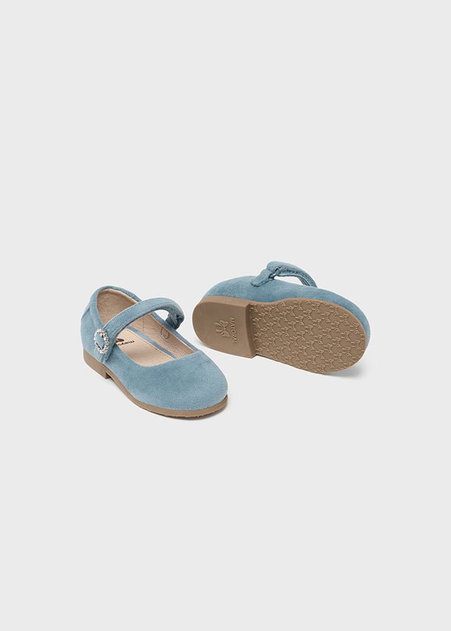 42391 - Velvet Mary Janes for baby girl - Lightblue - Be Chic