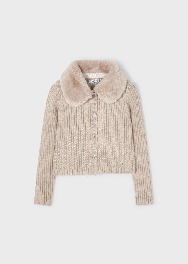 4309 - Faux fur collar cardigan for girl - h - Bark - Be Chic