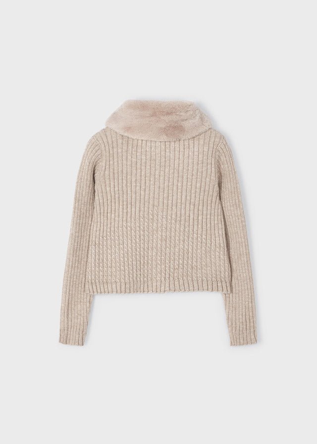 4309 - Faux fur collar cardigan for girl - h - Bark - Be Chic