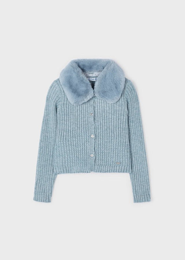 4309 - Faux fur collar cardigan for girl - h - Bluebell - Be Chic