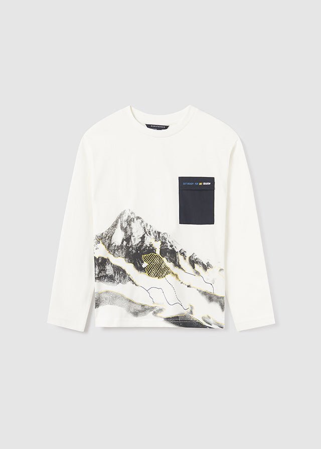 7065 - L/s pocket t-shirt for teen boy - Cream - Be Chic