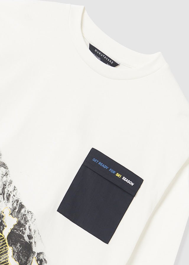 7065 - L/s pocket t-shirt for teen boy - Cream - Be Chic