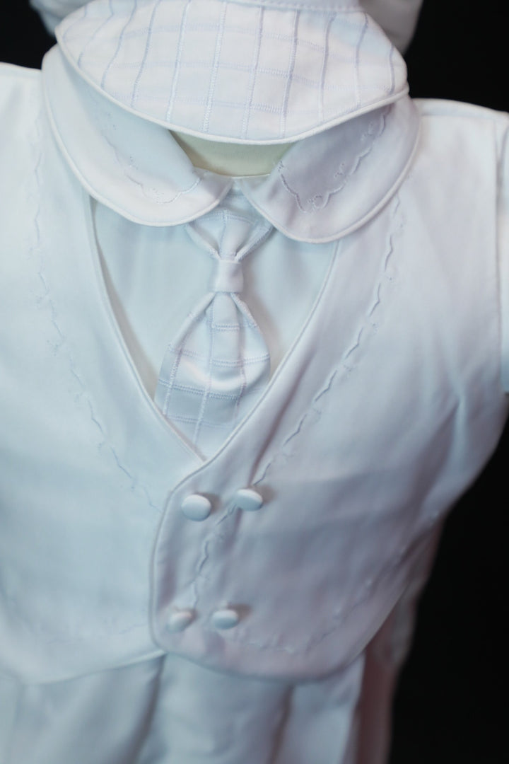 Baby Boys Formal White Christening Baptism silk 5 Piece Classic Tux Set (2) – White Kids Chic