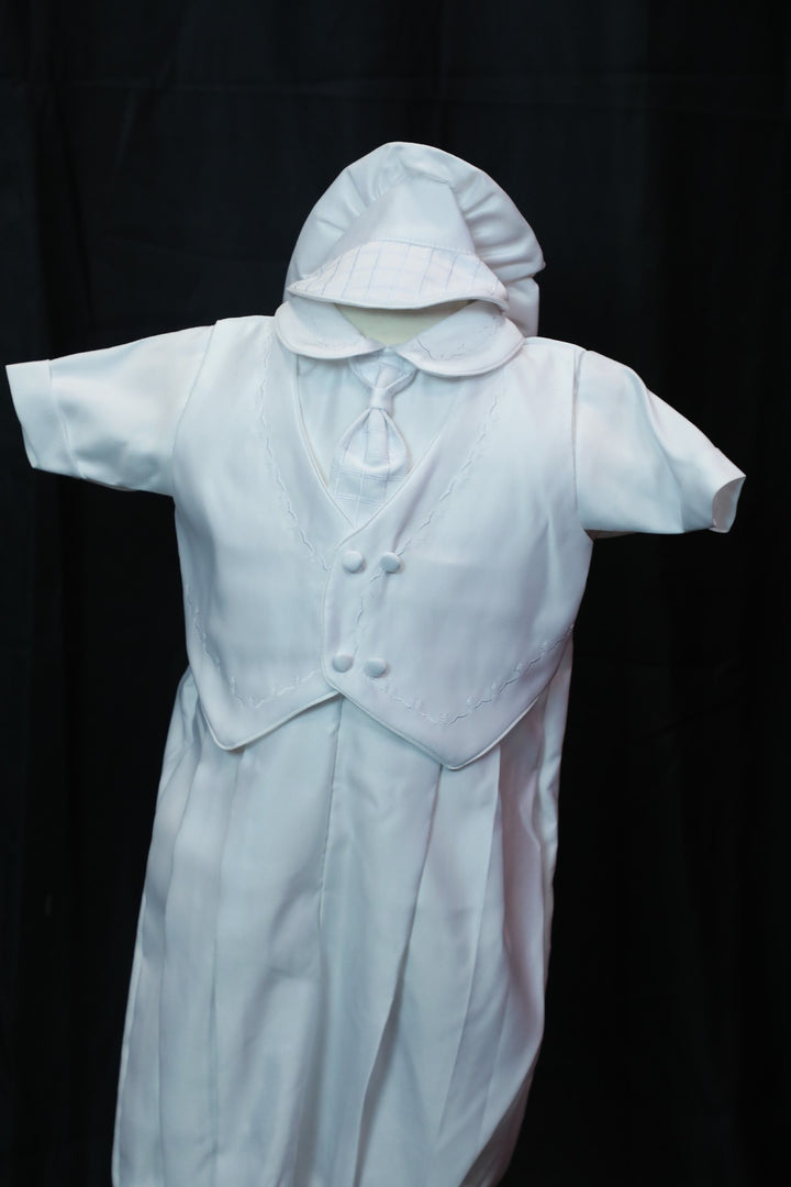 Baby Boys Formal White Christening Baptism silk 5 Piece Classic Tux Set (2) – White Kids Chic