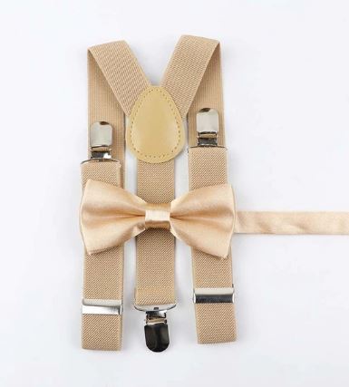 Beige Set Suspenders and Bowtie Kids Chic