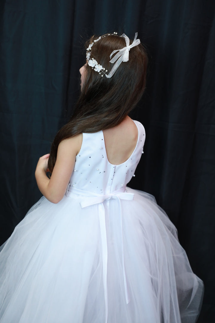 White Dress With Tie Back Sash Code 4080 Kids Chic