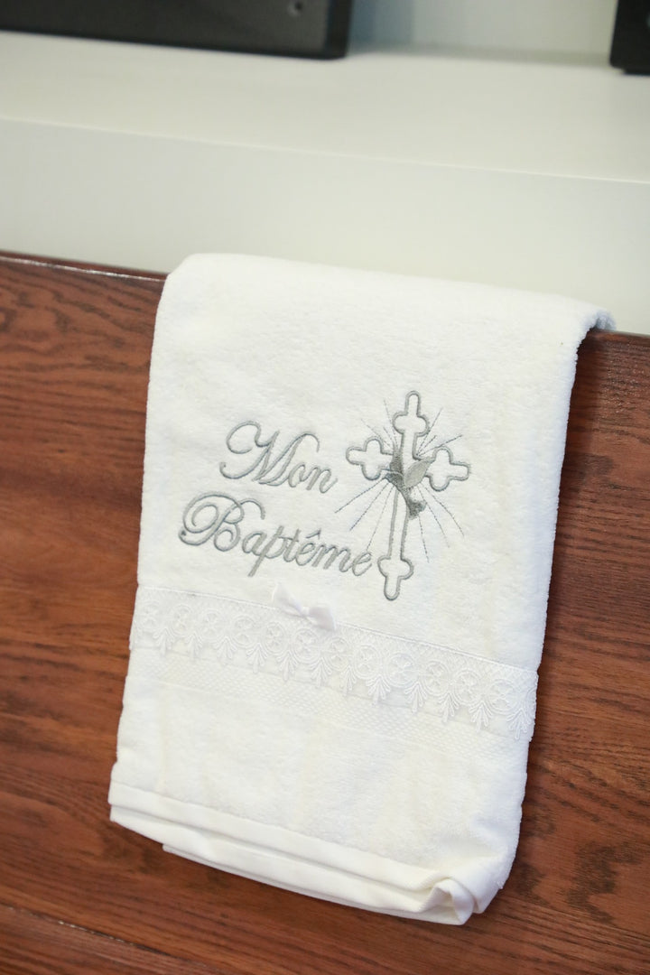 Baptism Christening 100% Cotton Towel - Silver Kids Chic