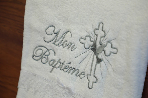 Baptism Christening 100% Cotton Towel - Silver Kids Chic