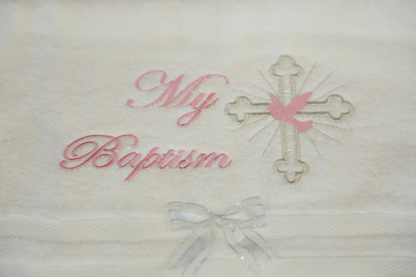 Baptism Christening 100% Cotton Towel - Pink Kids Chic