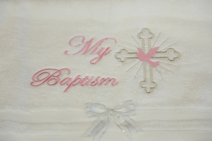 Baptism Christening 100% Cotton Towel - Pink Kids Chic