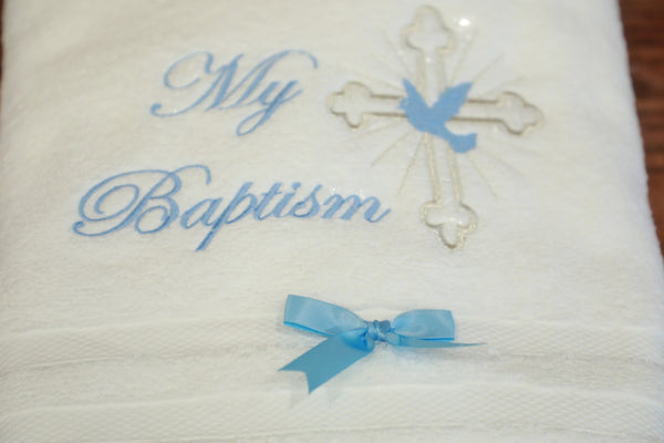 Baptism Christening 100% Cotton Towel - Blue Kids Chic