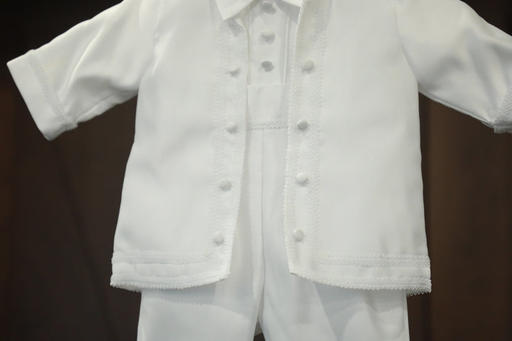 Baby Boys Formal White Christening Baptism silk 5 Piece Classic Tux Set (5) – White Kids Chic