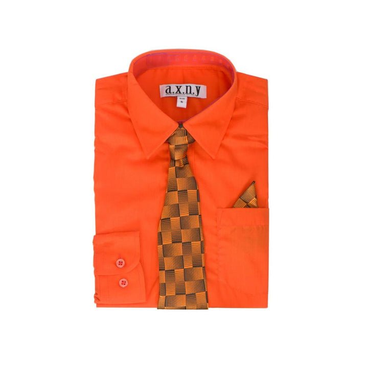 Boys Dress Shirt with Matching Tie and Hanky in Orange - Be Chic