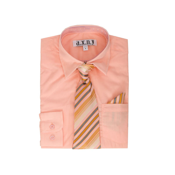 Boys Dress Shirt with Matching Tie and Hanky in Pink - Be Chic