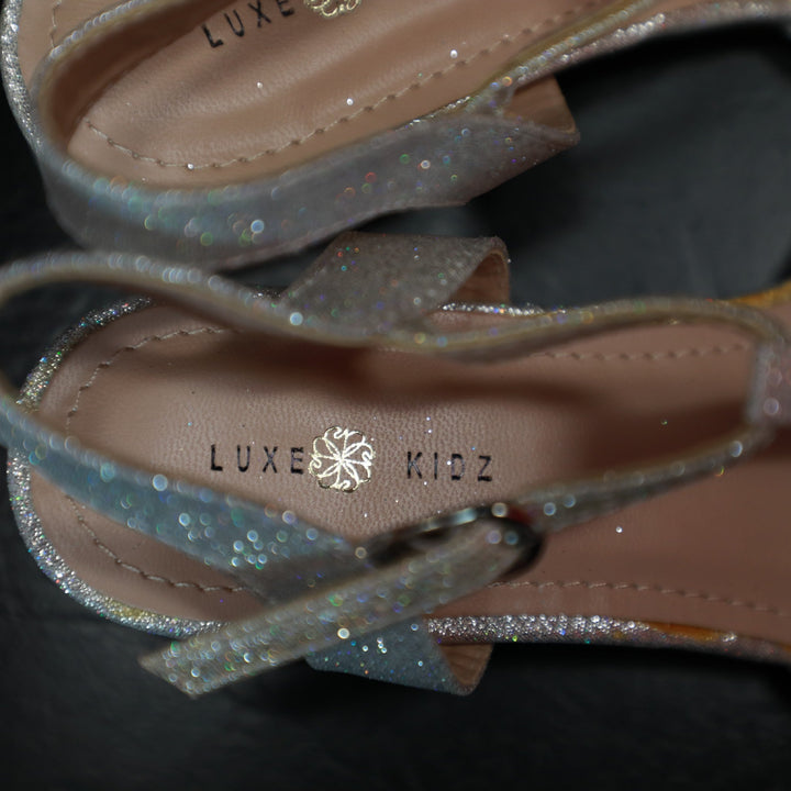Flower Girl Open Toe low Heel Sandals 02 - Silver - Be Chic