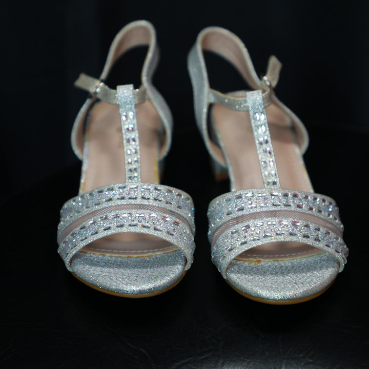 Flower Girl Open Toe low Heel Sandals 02 - Silver - Be Chic