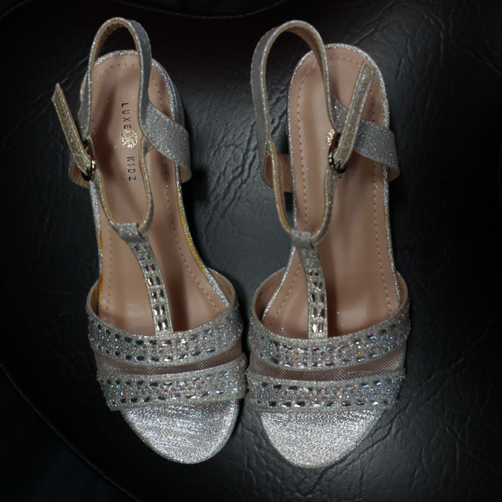 Flower Girl Open Toe low Heel Sandals 02 - Silver - Be Chic