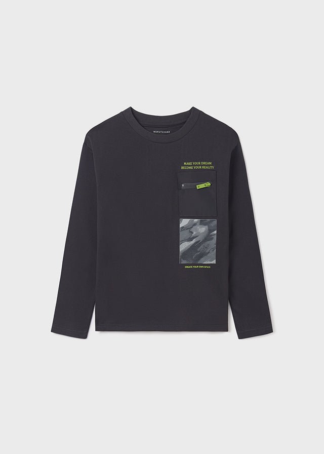 L/s pocket t-shirt for teen boy - Carbon - Be Chic