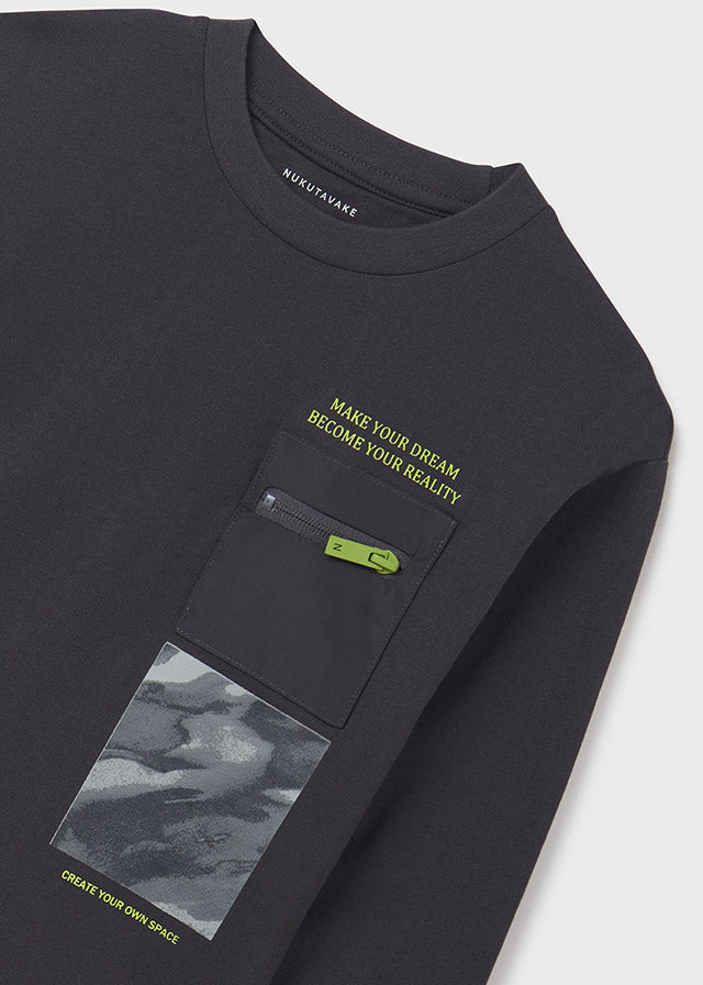 L/s pocket t-shirt for teen boy - Carbon - Be Chic