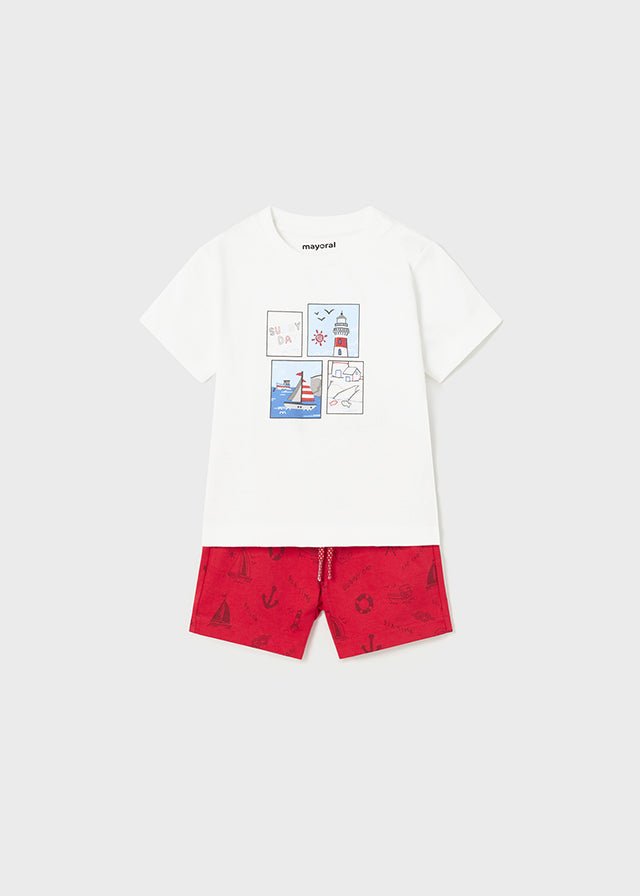 Mayoral knit printed bermuda set for baby boy - Red - Be Chic